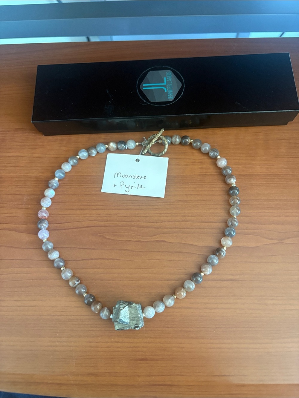 JL Silverworks Moonstone & Pyrite Bead Necklace in Neutral Tones